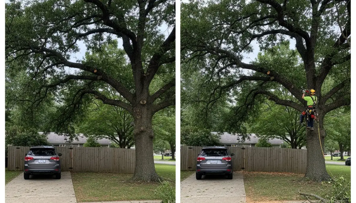 Arborist performing canopy lifting for tree trimming and clearance improvement in Albany, NY