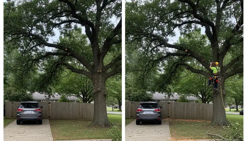 Arborist performing canopy lifting for tree trimming and clearance improvement in Albany, NY