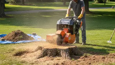 Professional stump grinding removing tree stumps in Glenmont, Albany NY for lawn and landscape restoration