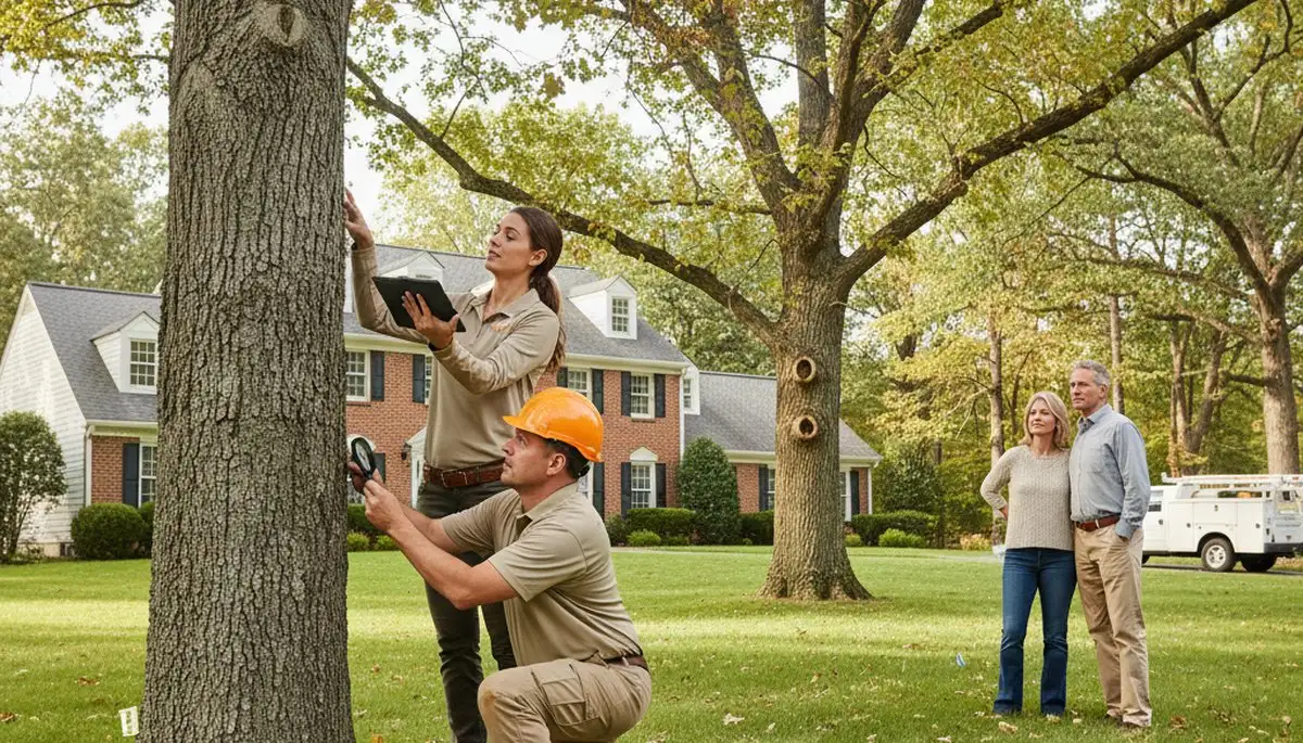 Certified arborist performing tree health assessment for homeowners in Glenmont, Albany NY