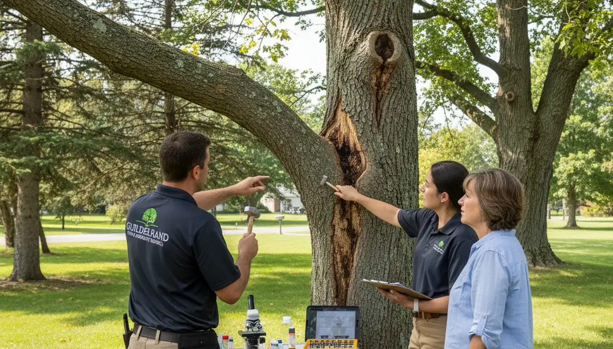 Certified arborist performing tree health assessment for homeowners in Guilderland, NY near Albany