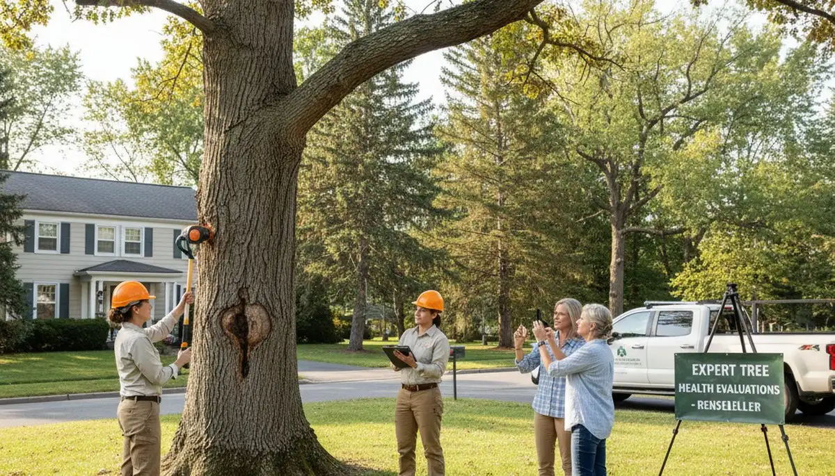 Certified arborist performing tree health assessment for homeowners in Rensselaer, Albany, NY
