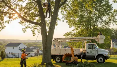 Professional tree removal service in Albany NY safely cutting and clearing large oak tree