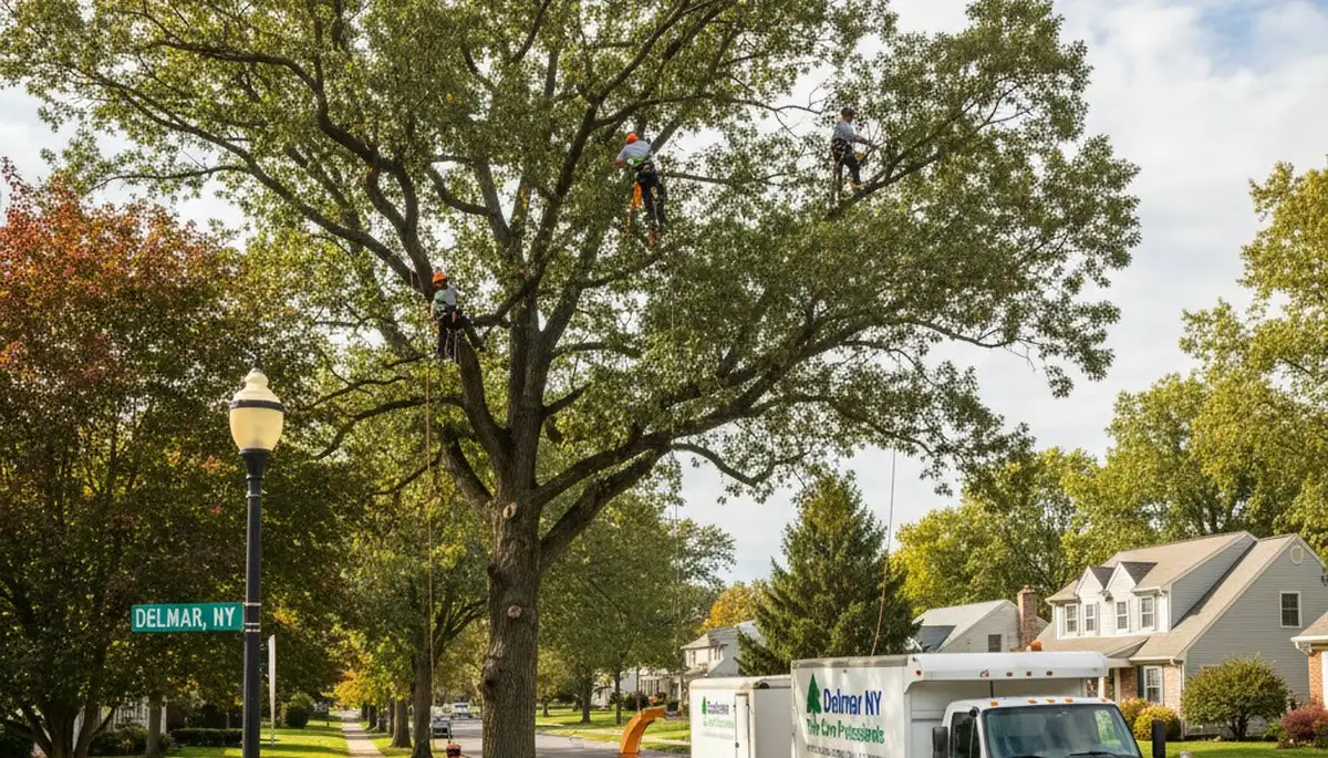 Professional tree removal service in Albany NY safely clearing large trees for property maintenance