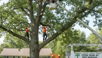 Professional tree removal service in Albany NY safely clearing large oak tree for homeowner