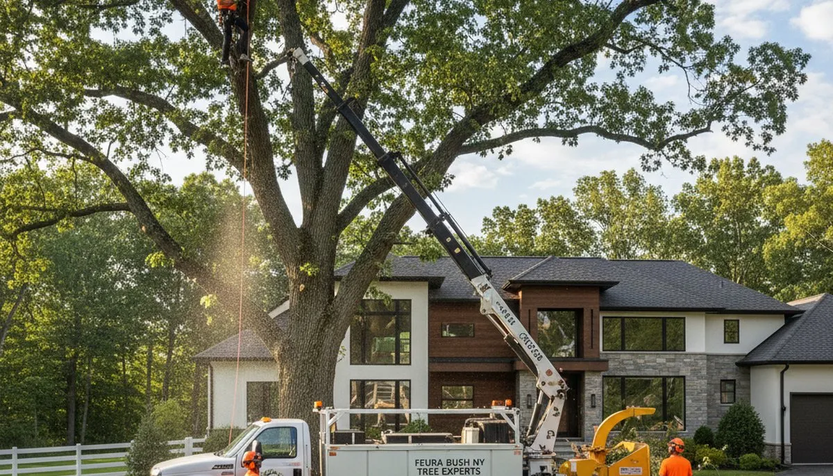 Professional tree removal service in Albany NY safely cutting and clearing large oak trees