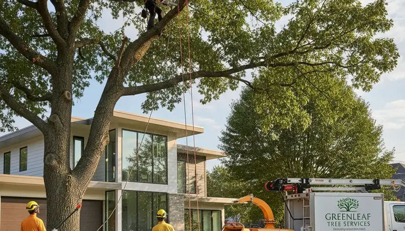 Arborist trimming oak tree branches in Albany, NY for professional tree care service