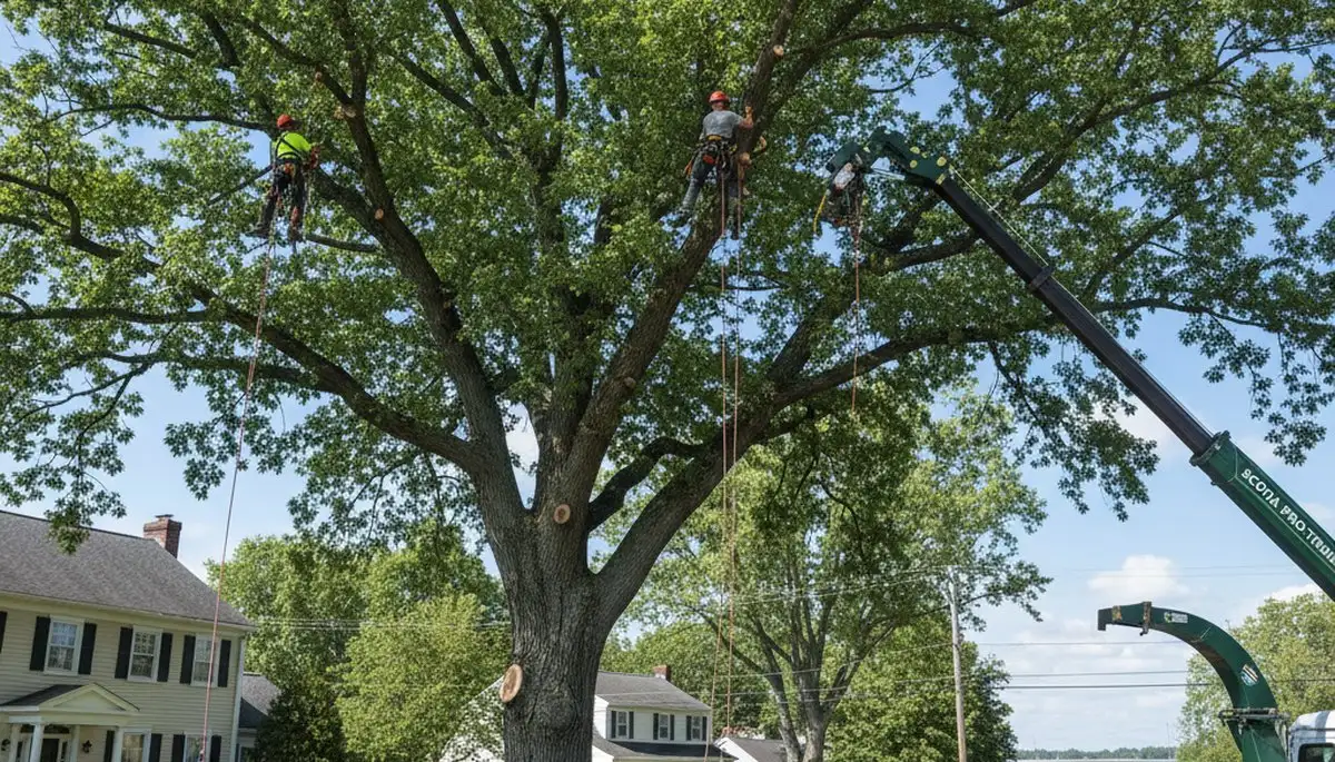 Professional tree removal service in Albany NY safely cutting and clearing large oak trees