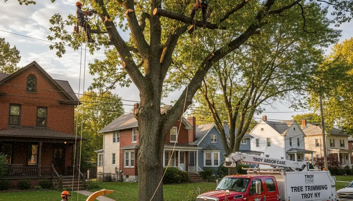 Professional tree removal service in Albany NY safely cutting and clearing large trees